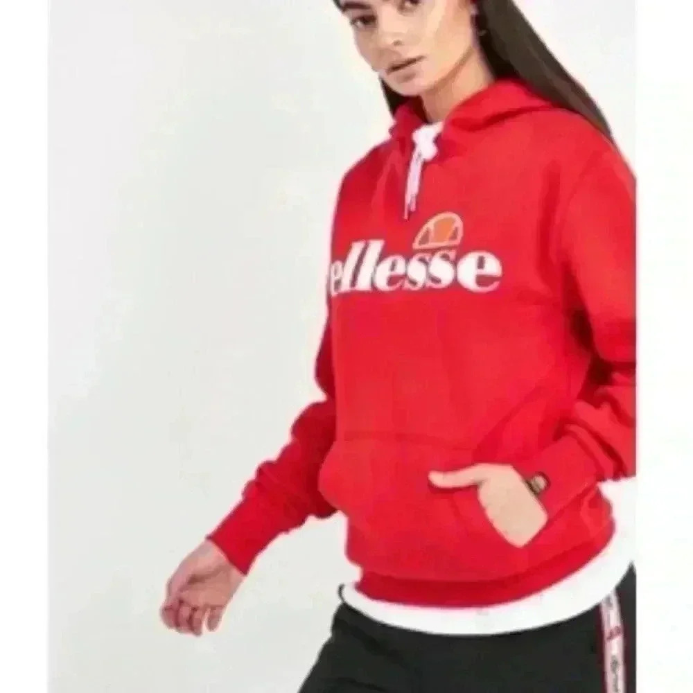 Ellesse Gottero Red W/ White Classic Logo Hooded Sweatshirt Size S - Picture 2 of 13